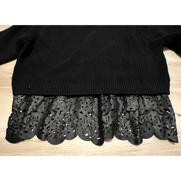French Connection Women Small Sweater Irene Knit Laser Cut Faux Leather Black - Picture 5 of 10